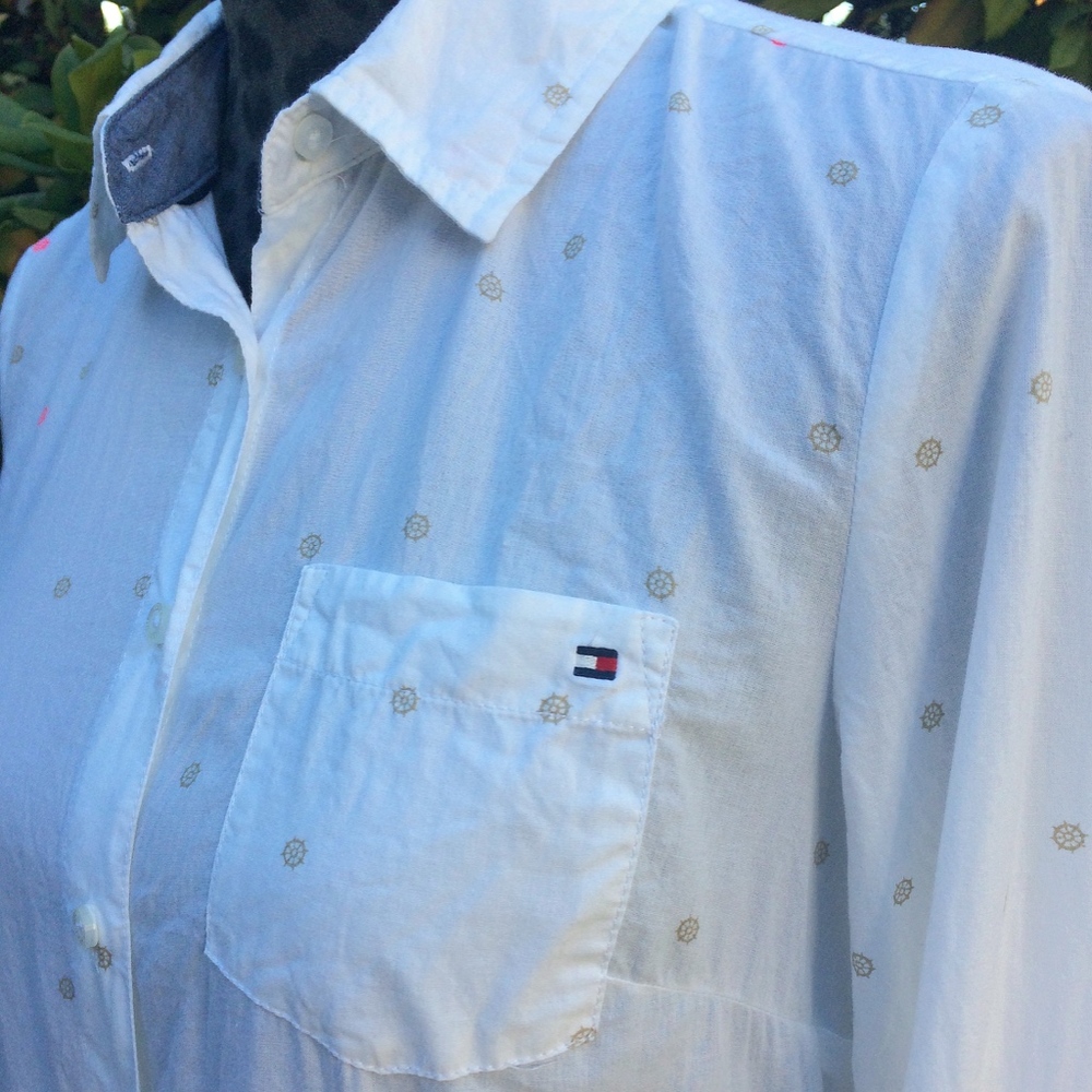 Tommy Hilfiger White & Chambray Blue Nautical Top  - Size Small - Picture 6 of 8